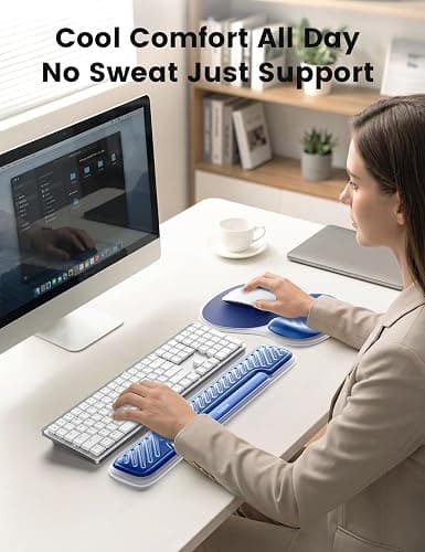 Vaydeer Ergonomic Gel Keyboard Wrist Rest and Mouse Pad with Wrist Rest Set | Cooling Gel Wrist Support for Comfortable Typing, Gaming and Remote Work with Non-slip Base for Stable Desk Use, Blue thumbnail 2