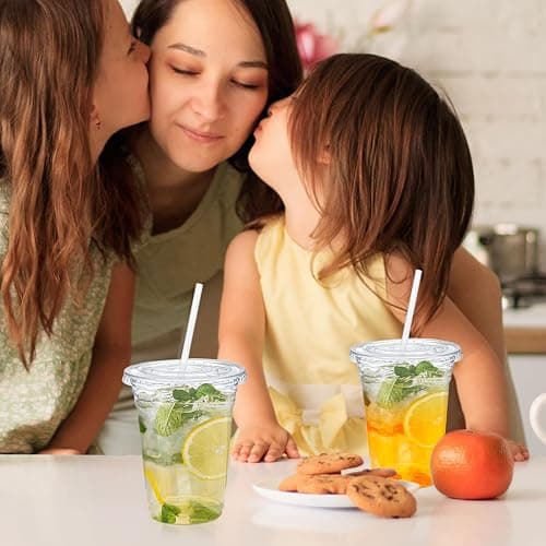 Glotoch Express Plastic Cups with Lids and Straws [100 Sets - 16oz] Disposable Clear Crystal Plastic Coffee Cups with Lids, BPA Free Small To Go Cold Cup for Cold Drinks, Milkshake, Juice, Party thumbnail 9