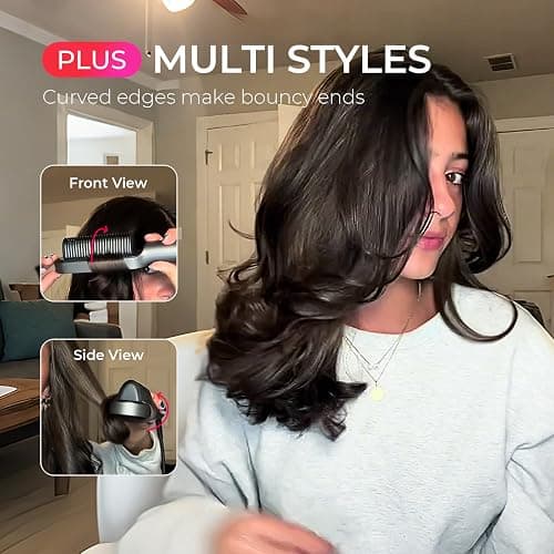 TYMO Ring Plus Hair Straightener Brush, Ionic Straightening Comb, 9 Temps | Straightening Brush with Negative Ions for Women, Titanium Coating, LED Display, Dual Voltage, Black thumbnail 6