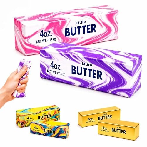 2 Pack Butter Squishy Toys, Slow Rising Squeeze Toys for Stress Relief | 2-Pack Pink & Purple Butter Squishies, Slow-Rising Squeeze Toys for Desk, Office, Study Breaks, Travel & Home - Image 1