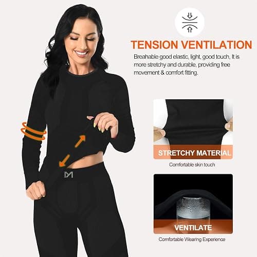MEETYOO Thermal Underwear Set for Women, Winter Long Johns with Fleece Lined Warm Base Layer Top and Bottom Set for Skiing thumbnail 3