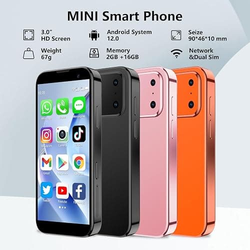 CoolBuBu Mini Phone,Mini Smartphone with 3.0" HD Touch Screen,World's Smallest Unlocked Android Compact Mobile Phone for Kids Cell Phone App Download WiFi GPS Face lD 2GB+16GB (Black) | MINI PHONE thumbnail 2