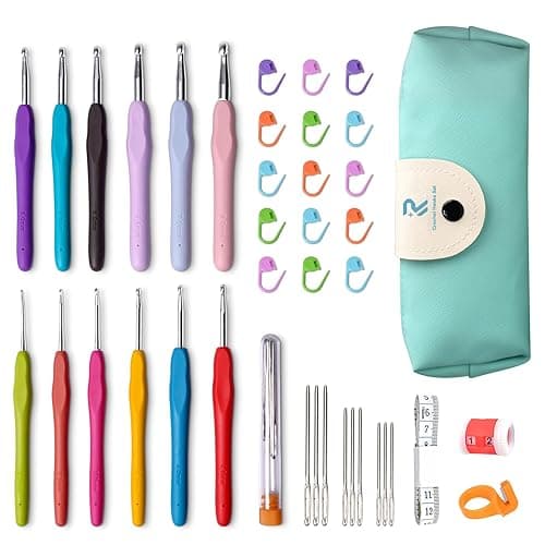 RealPlus Crochet Hooks, 12 Sizes Crochet Hook Set, Crochet Kit for Beginners, Knitting Needles with Ergonomic Handles for Arthritic Hands, Christmas Gifts for Women, Crochet Needles with Blue Case - Image 1
