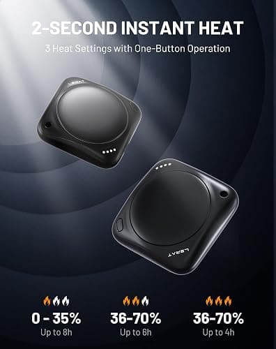 Lerat Hand Warmers Rechargeable, 2 Pack Electric Hand Warmers, Reusable Portable Pocket Heater thumbnail 3