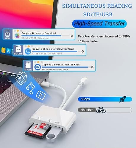 SD Card Reader for iPhone, iPad, USB C and Lightning Dual Port SD Card Adapter, Memory Card Reader for Camera Adapter, Support SD, Micro SD, USB 3.0, No App Driver Required thumbnail 3