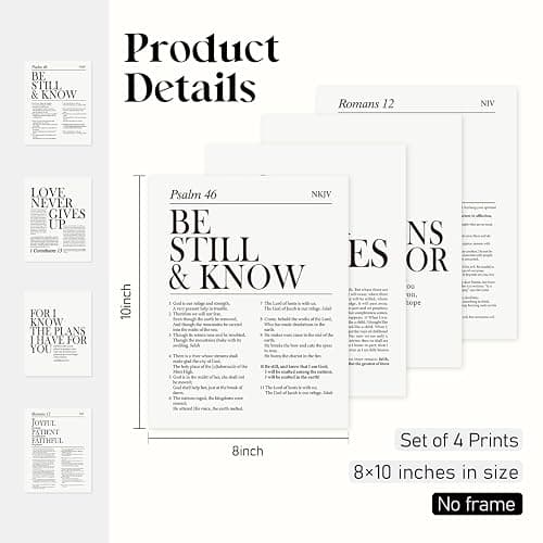 Locomiss Black and White Christian Wall Art Decor, Modern Bible Verse Prints, Minimalist Jesus Scripture Wall Decor, Inspirational Bible Posters for Bedroom Office Living Room, Set of 4 (8x10 Unframed) thumbnail 2