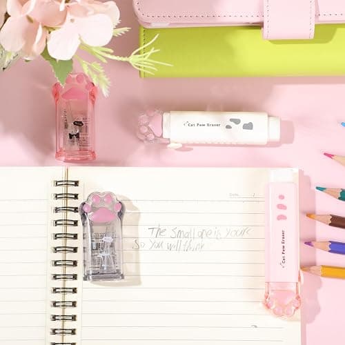 Sabary 4 Pcs Cute Cat Paw Stationery 2 Kawaii Pencil Sharpener 2 Retractable Eraser for Kids Home Office School(White, Pink) thumbnail 7