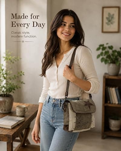 12 In Canvas Messenger Shoulder Bag for Men & Women, Unisex Crossbody Bag with Leather Touch, Flap Closure, Travel & Work Bag thumbnail 2
