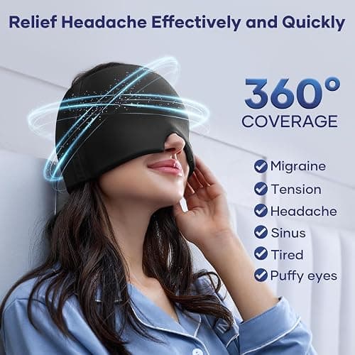 Migraine Relief Cap, Headache Relief Cap Mask Products, Cooling Odorless Gel Ice Head Wrap for Tension, Stress,Hangover & Puffy Eyes thumbnail 2