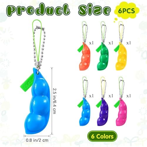 6 PCS Squeeze Bean Keychain, Edamame Pea Keychain Fidget Toys, Colorful Soybeans Fidget Toys Gifts for Kids Adults Stress Relief, Keyring, , Decoration, Party Favors Supplies thumbnail 3