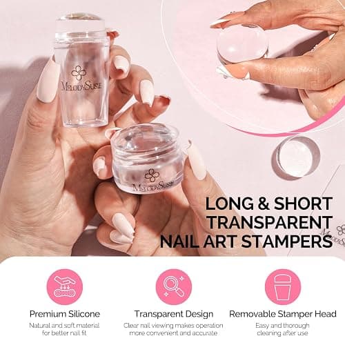 MelodySusie French Nail Stamper Kit, French Tip Tool, 4PCS, Clear | 2 Clear Silicone Stampers, 2 Scrapers, Secure-Fit Heads, French Manicure Stamp, Nail Stamp, DIY Manicure, Home & Salon thumbnail 4