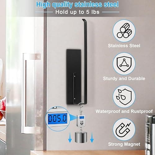 Paper Towel Holder, Magnetic Paper Towel Holder for Fridge, Toilet Paper Roll Holder Magnet Towel Rack Wall Mount Fridge Organizer for Paper Towels Rolls Bathroom Pantry RV Kitchen Storage - Black - 1 thumbnail 4
