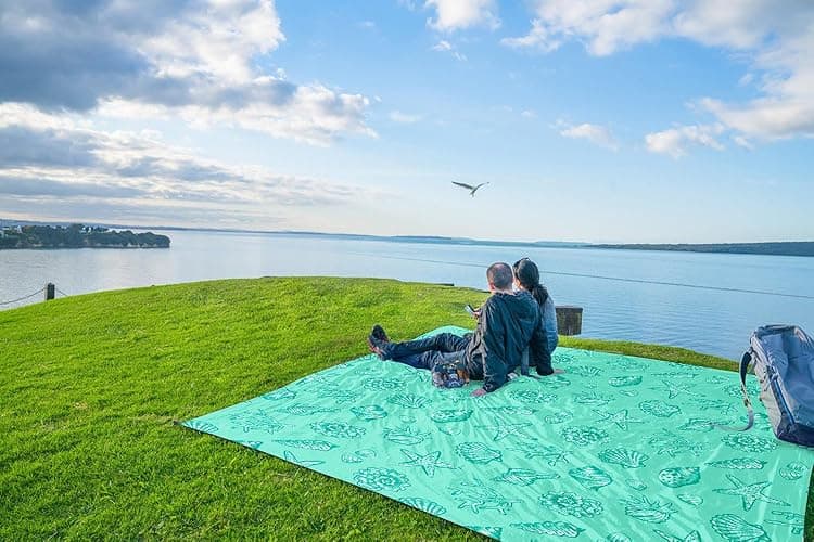 WEKAPO Beach Blanket Waterproof Sandproof Oversized, Extra Large Beach Mat Sand Free, Lightweight & Compact Sand Free Mat with 6 Stakes & 4 Corner Pockets thumbnail 10
