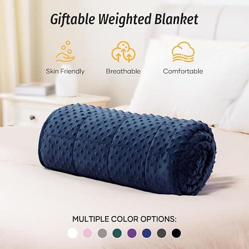 Wemore Minky Dot Weighted Blanket for Adults Twin Size 15 lb, Soft Heavy Blanket for Stress Relief and Sleep Promotion, Breathable Blanket for All-Season with Glass Beads, Navy Blue 60 x 80 inches thumbnail 9