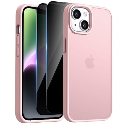 HeIssitot Matt Handyhülle für iPhone 13/iPhone 14 Hülle und 2 Stück Sichtschutz Schutzfolie, [Militärstandard] Durchscheinende PC Rückseite TPU Bumper Schutzhülle, Rosa - iPhone 13/14 - Rosa - Image 1