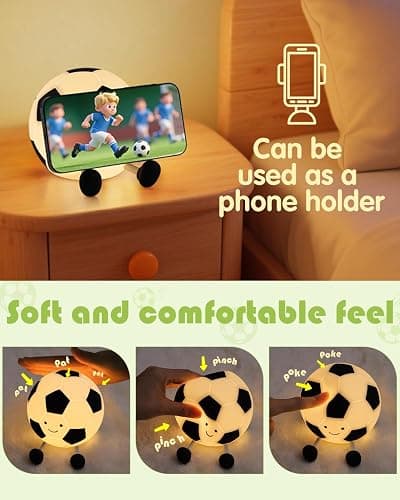 YISUN Soccer Silicone Night Light for Kid, Rechargeable Night Lights with 7 Colors & Timer, Cute Squishy Lamp for Girl Boy Girls, Dimmable LED Light Room Decor Toys thumbnail 7