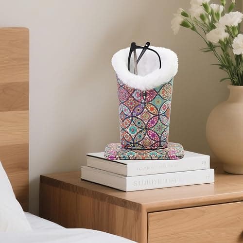 FlyingMage Plush Lined Eyeglasses Holder, Cute Magnetic PU Leather Glasses Stand Case for Women Men Kids thumbnail 5