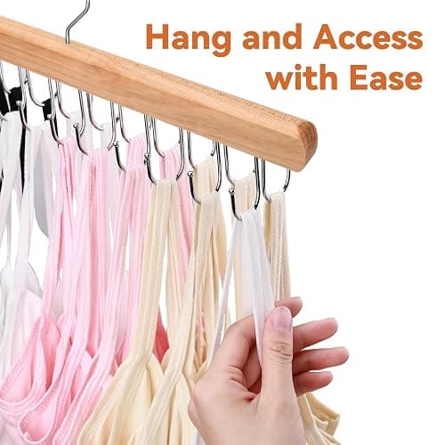 NECAMOCU 2 Pack Tank Top Hanger for Closet Organizer, Premium Bra Hangers | Wooden Bra Holder with 36 Foldable Hooks, 360° Rotating Design, Space Saving Storage for Tank Tops, Bras, Belts, Ties thumbnail 5