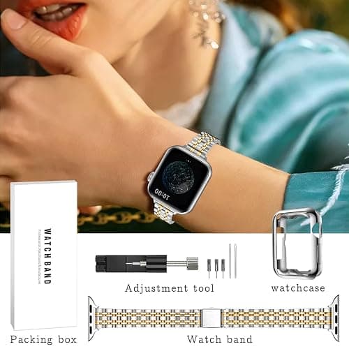 QUNDAXI Slim Watch Band Compatible with Apple Watch 41mm 45mm 42mm 44mm 40mm 38mm Metal Stainless Steel Watchband Suitable for iWatch 10/9/8/7/6/5/4/3/2/1/SE Series Women Luxury Strap thumbnail 6