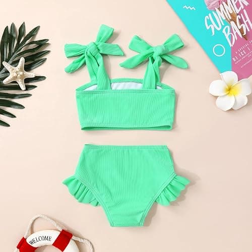 YOUNGER TREE Toddler Baby Girls Swimsuit Two Piece Solid Color Stripe Swimwear Summer Beach Bikini Bathing Suit thumbnail 3