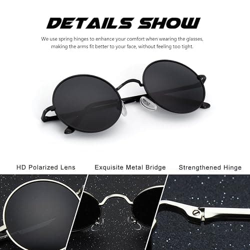 CGID Retro Round Polarized Sunglasses Mens Womens Circle Metal Hippie Shades UV400 Protection E01 thumbnail 4