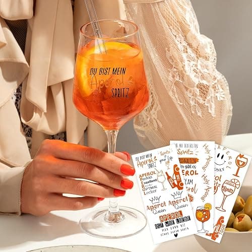 6 Stück 20cm Glasstrohhalme Aperol Spritz, Wiederverwendbar Glas Strohhalm Aperol Spritz Geschenkset mit Reinigungsbürste und 3 Rub On Sticker, für Cocktails, Smoothie und Säfte thumbnail 2
