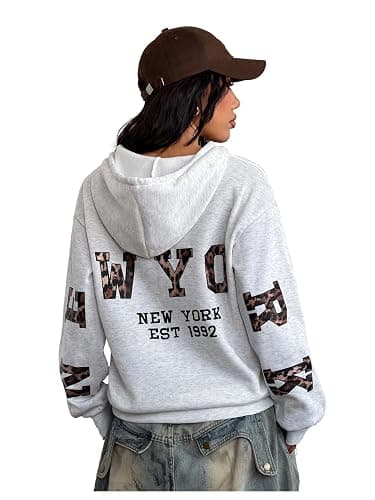 SOLY HUX Women's Hoodies Leopard Graphic Drop Shoulder Long Sleeve Hooded Preppy Sweatshirts Streetwear thumbnail 2