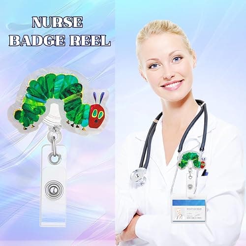 The Very Hungry Caterpillar Badge Reel, Funny Badge Reels Retractable, Name Badge Holder Reel ID Clip, Cute Animal Pediatric Decorative for RN LPN CNA MA Medical Worker Teacher Nurse Badge Accessories thumbnail 6