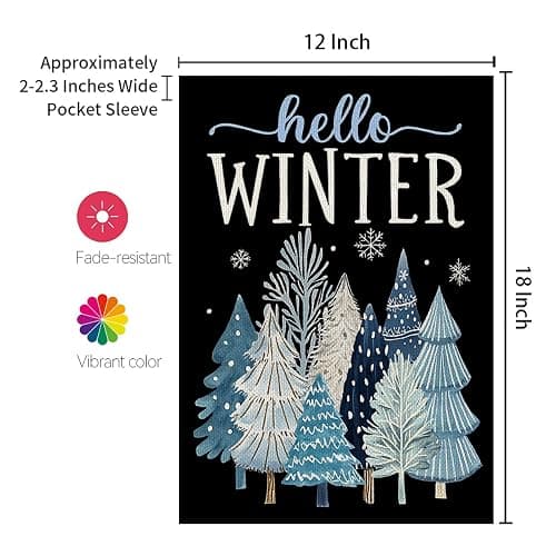 CROWNED BEAUTY Hello Winter Garden Flag Trees 12x18 Inch Double Sided Blue Decoration for Outside Yard CF1902-12 thumbnail 3
