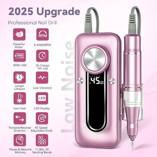 TUOBEO Nail Drill Electric Nail File Kit 45000 RPM Professional Efile Nail Set,Cordless Portable Rechargeable Acrylic Gel Nail Polish Remover Machine Pedicure Manicure Tool with 11 Bits for Salon Home thumbnail 3