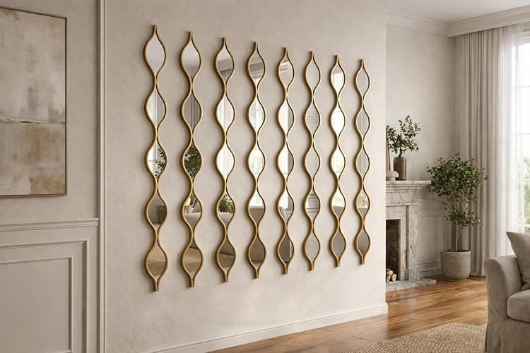 Lacoqulet Set of 5 Extra Long Wall Mirrors - Skinny 5.3x57.5 Inch Handmade Tear Drop Design with Gold Foil Finish, Wrought Iron Frames for Narrow Spaces, Tear Drop Mirror Wall Decor thumbnail 4