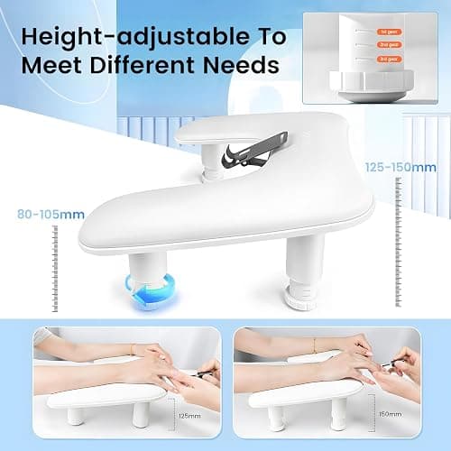 JODSONE U-Shaped White Manicure Arm Rest for Nails Tech with Rotating 360°Built-In Phone Holder and Adjustable Nail Arm Rest Detachable Manicure Hand Rest for Salon Design thumbnail 4