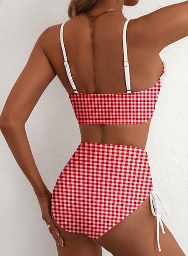 Herseas Women's Splice Ruffle Trim Bikini Sets Tie Side Swimsuits High Waisted Bathing Suits thumbnail 2