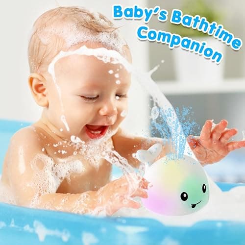 Baby Bath Toys, Toddler Bath Toys for Kids Ages 1-3, Light Up Whale Bath Toy Sprinkler Infant Baby Toys 6-12-18 Month Bathtub Fountain Toy, Toddler Christmas Stocking Stuffers 1 2 3 Year Boy Girl Gift thumbnail 8