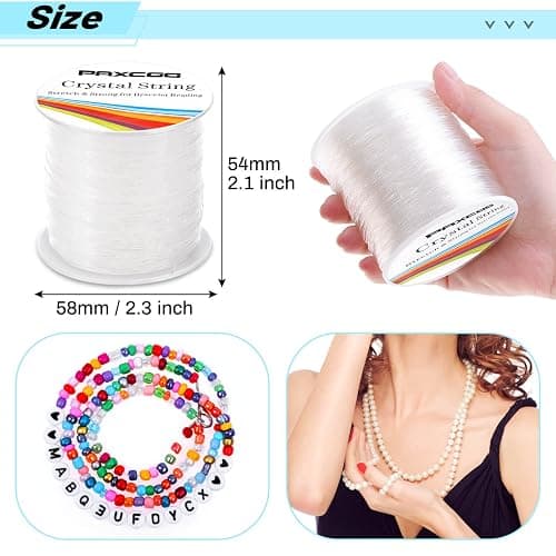 Bracelet String, Paxcoo 2 Rolls Elastic Stretchy Bead String Cord for Clay Beads Kandi Pony Beads Bracelets Jewelry Making (0.8 MM, Crystal) thumbnail 3