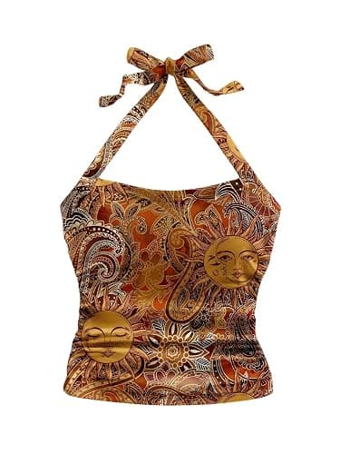 BEAUDRM Women's Paisley Halter Tops Boho Tie Back Fitted Vintage Camisole Tops - Image 1