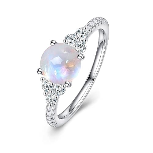 LELOUCHY Authentic Moonstone Ring - Sterling Silver Rainbow Moonstone Ring for Women thumbnail 3