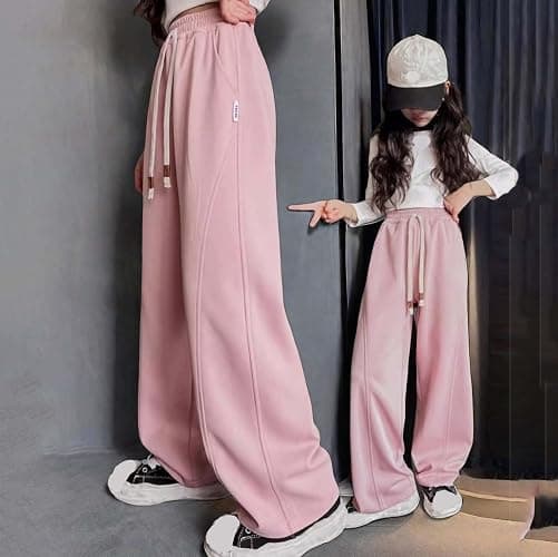 Girls Parachute Pants Baggy Wide Leg High Waisted Sweatpant with Pockets Fashion Workout Streetwear Open Bottom Joggers thumbnail 2