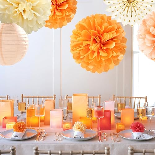 Beige-Orange Peach Fall Party-Decorations Paper-Lanterns- 14pcs Autumn Thanksgiving Harvest Birthday Boho Streamers Fan,Tissue Pom Poms, Baby Bridal Shower Wedding Engagement Decor Lasting Surprise thumbnail 6