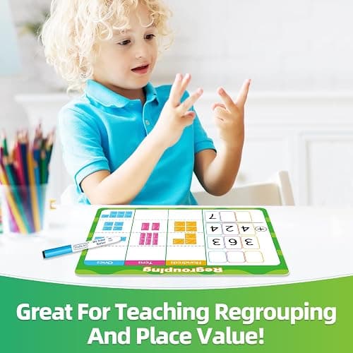 Laffunz 12 PCS Place Value Chart Dry Erase Flash Cards Math Manipulatives | Addition and Subtraction Learning Math Games for Kids, Base Ten Board 1st 2nd 3rd Grade Teacher Classroom Must Haves thumbnail 7