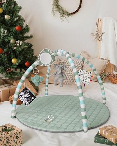 Blissful Diary Baby Play Gym Mat, Play Mat Activity Mat with 6 Detachable Toys for Stage-Based Sensory & Motor Skill Development, Easy to Install & Clean, Baby Essentials Gift, Sage Green thumbnail 7