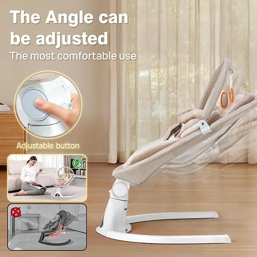 Baby Swing, Electric Infant Swing with Remote Control, 5 Speed Adjustable, Machine Washable Cushion, 5 Point Safety Harness, Bluetooth Music, Portable Baby Swing (Beige) thumbnail 4