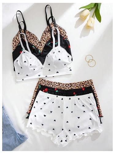 SOLY HUX Women's 6 Piece Lingerie Set Cute Lace Trim Bra and Boyshorts Sleepwear thumbnail 5