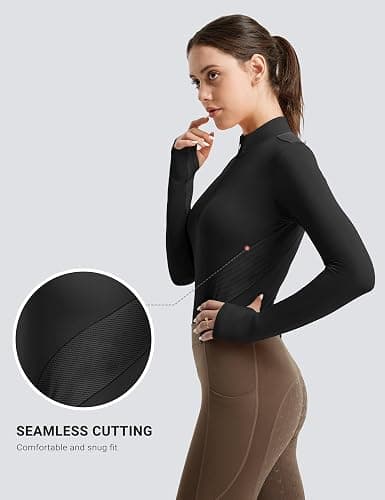 FitsT4 Sports Womens Equestrian Shirts Thumbholes Long Sleeve Horse Riding Shirts Quick Dry UPF50+ Riding Top Half Zip thumbnail 5