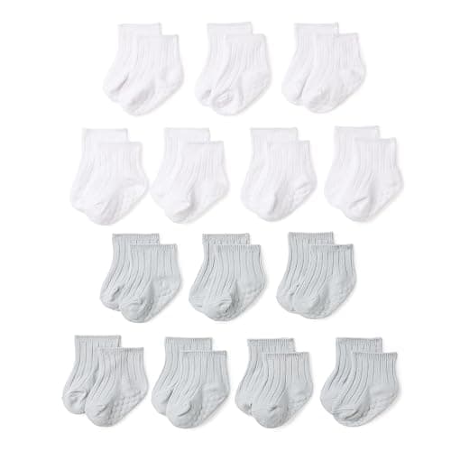 Amazon Essentials Unisex Babies' Non Slip Grip Ribbed Ankle Socks, 14 Pairs - Image 1