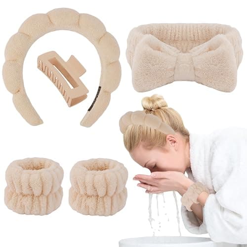 Canitor Spa Headband Wristband Set with Hair Clips Skincare Headbands for Washing Face Skin Care Puffy Makeup Headband Wrist Bands Preppy Teen Girl Gifts Cute Trendy Stuff Hair Accessories for Women thumbnail 9