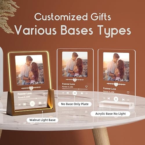 LUCKOR Personalized Christmas Birthday Gifts for Men Women, Custom Anniversary Spotify Plaque Gifts for Boyfriend Girlfriend Couple, Customized LED Walnut Picture Frame for Her Him Friends thumbnail 5