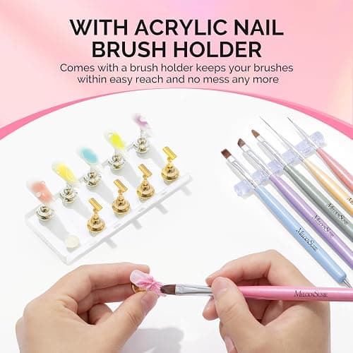 MelodySusie Nail Stand for Press Ons, Big Transparent Acrylic Magnetic Base for Painting Display with Brush Holder and 100 Pcs Reusable Double-Sided Tape for Home DIY Salon Supplies thumbnail 4