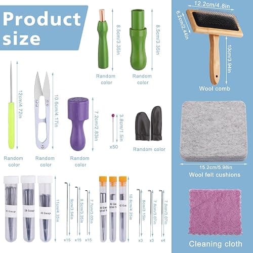 kdafio 74 Needle Felting Tools, Needle Felting Kit with Hand Carders Wooden Wool Carders Needle Felting with Needle Leather Finger Protector for DIY Felting Wool Projects thumbnail 2