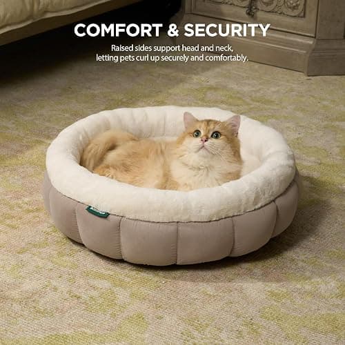 BALANCE Cat Beds for Indoor Cats, Washable Round Cat Bed, Cute Kitten Bed with Anti-Slip Bottom for Kitty and Puppy, 18 Inches, Goat thumbnail 2